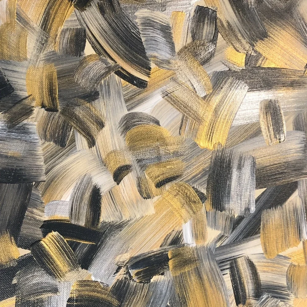 HANDCRAFTED BLACK/GOLD/SILVER/CREAM ABSTRACT ART